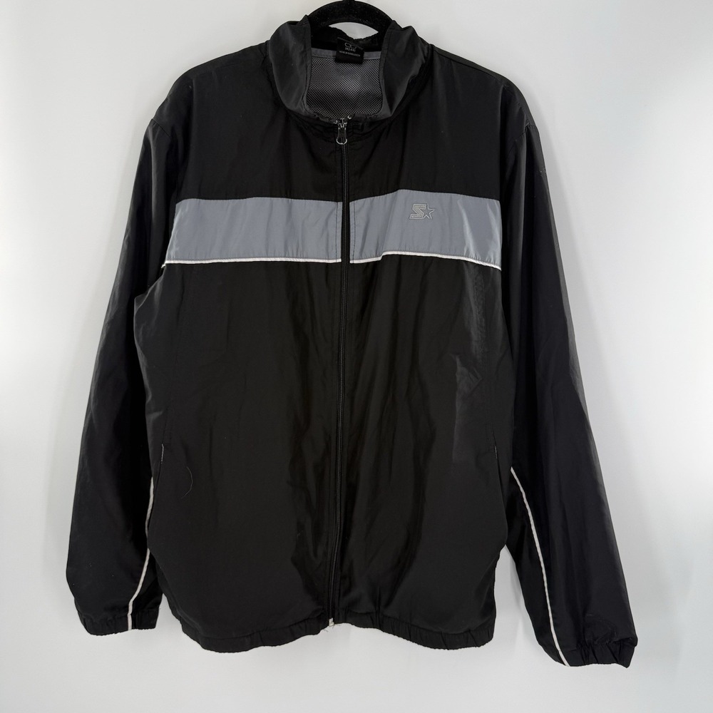 Starter Jacket Mens Lightweight Jacket Size Large Y2K Black Full Zip
